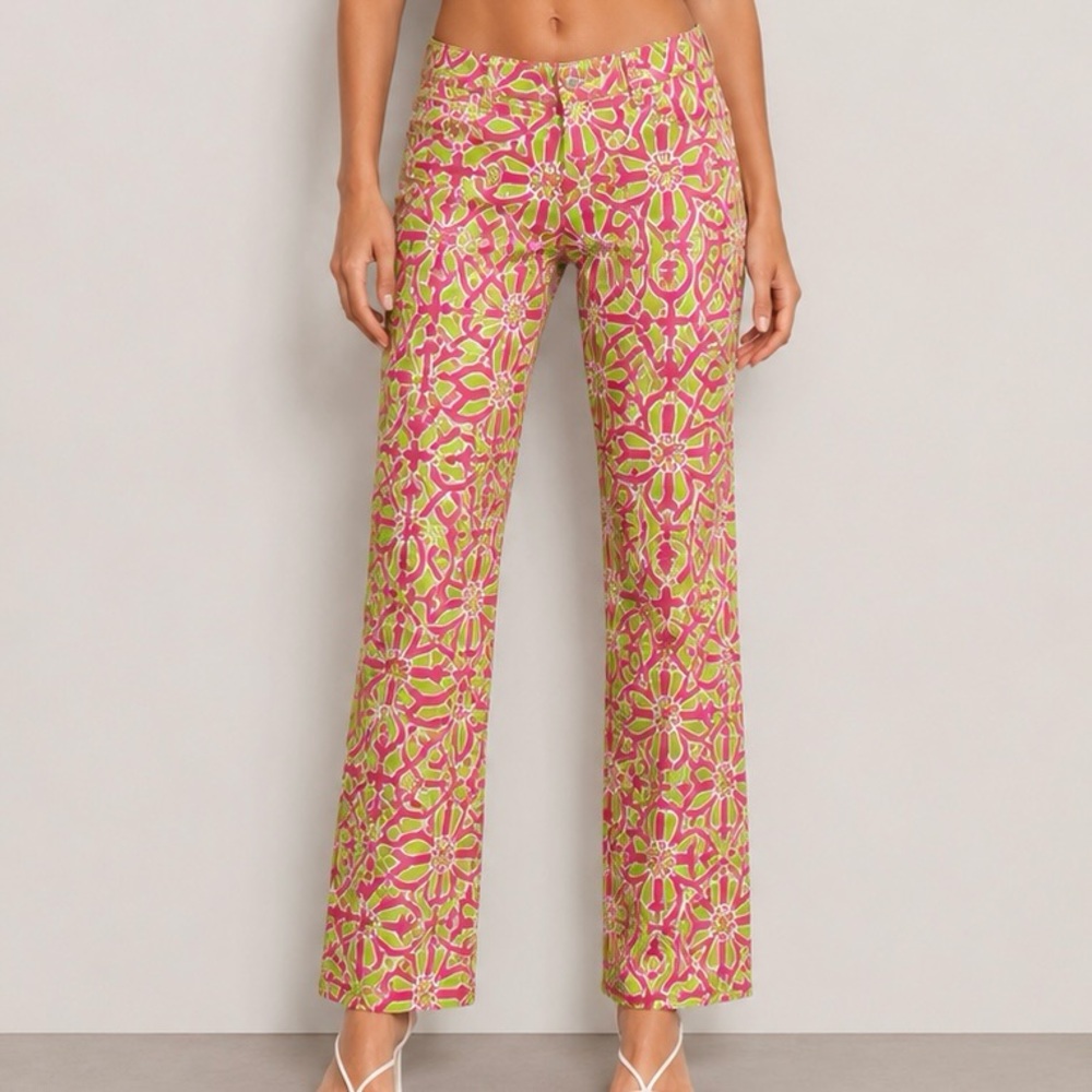 NWT Gretchen Scott Gripe Less Sea Sway Pants XS 4 Pink Lime Coastal Resort Chic